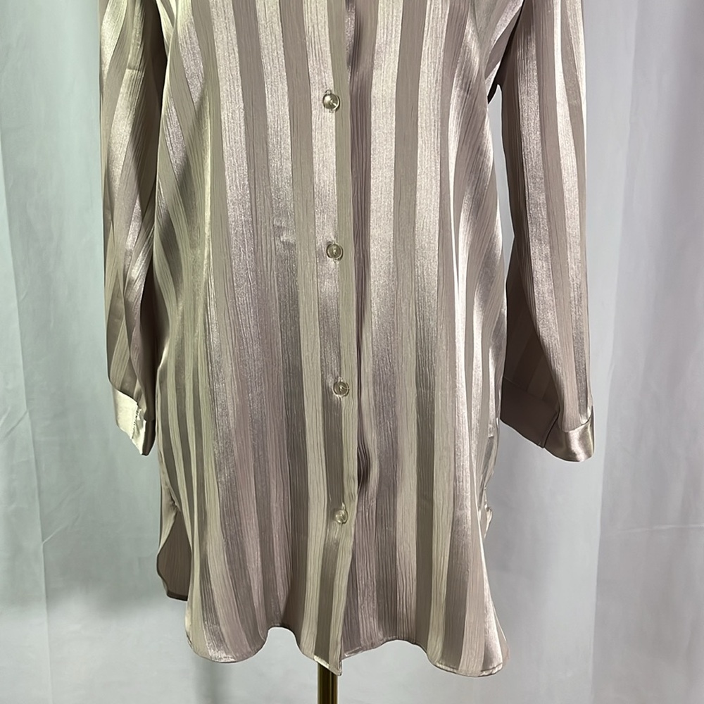 Halston Silver Gray Striped Button Down Sleep Shi… - image 7